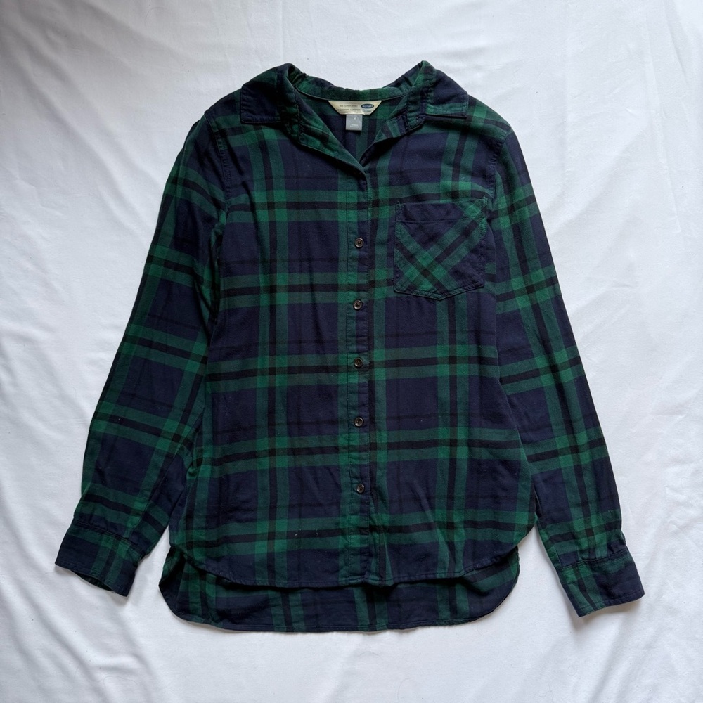 Green and Blue Plaid Button-Up Shirt